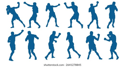 Boxer Silhouette Vector Set Isolated On White Background Boxing Poses. silhouettes of boxing player is isolated on a white background . 