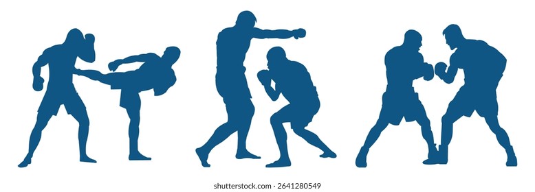 Boxer Silhouette Vector Set Isolated On White Background Boxing Poses And Victory Expressions Sports Training . EPS 10