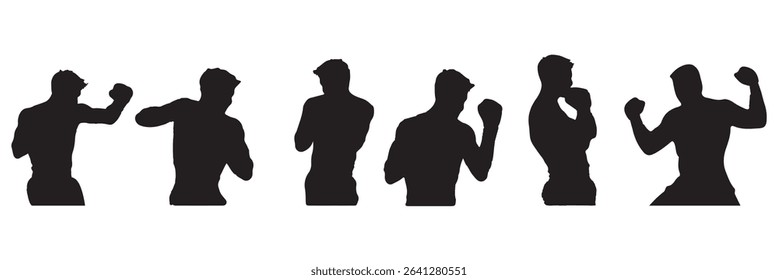 Boxer Silhouette Vector Set Isolated On White Background Boxing Poses And Victory Expressions Sports Training . EPS 10