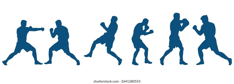 Boxer Silhouette Vector Set Isolated On White Background Boxing Poses And Victory Expressions Sports Training . EPS 10