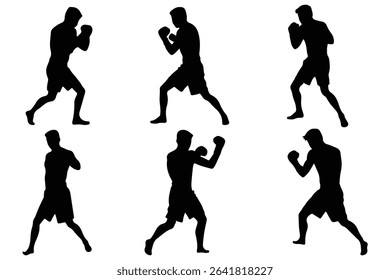 Boxer Silhouette Vector Set . Silhouettes, Boxer Men Silhouettes.