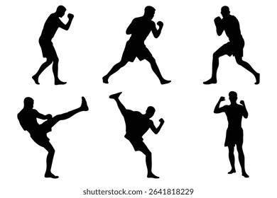 Boxer Silhouette Vector Set . Silhouettes, Boxer Men Silhouettes.