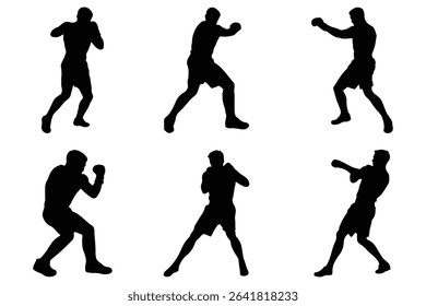 Boxer Silhouette Vector Set . Silhouettes, Boxer Men Silhouettes.