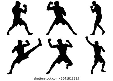 Boxer Silhouette Vector Set . Silhouettes, Boxer Men Silhouettes.