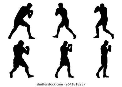 Boxer Silhouette Vector Set . Silhouettes, Boxer Men Silhouettes.
