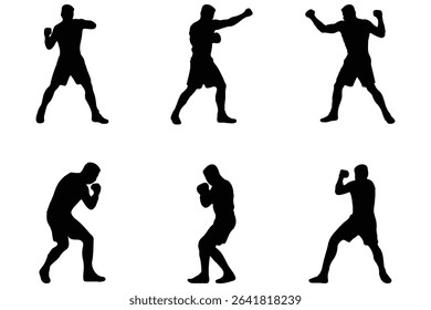 Boxer Silhouette Vector Set . Silhouettes, Boxer Men Silhouettes.