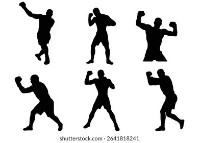 Boxer Silhouette Vector Set . Silhouettes, Boxer Men Silhouettes.