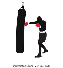 Boxer silhouette work-out with a punching bag