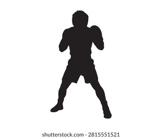 Boxer stance guard position silhouette vector illustration.