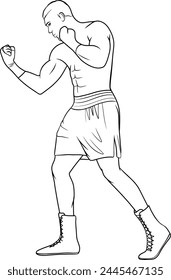 boxer de pie, ilustración de contorno de Vector, elemento de diseño, página de libro de colorear
