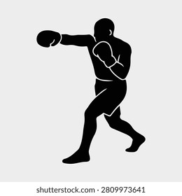Boxer throwing a powerful jab punch in a black vector illustration