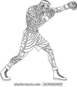 Boxer Throwing a Punch in Lineal Hand-drawn Style