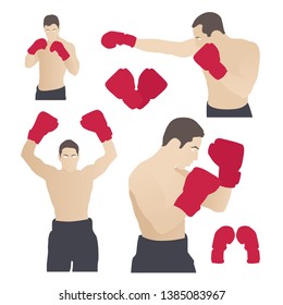 Boxer Training Vector. Boxing Sport. Athlete In Action. Healthy Lifestyle. Isolated Flat Illustration