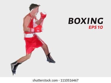 A boxer from triangles. Low poly Boxing. Vector illustration