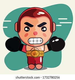 A boxer uses a boxing belt cute cartoon vector illustration