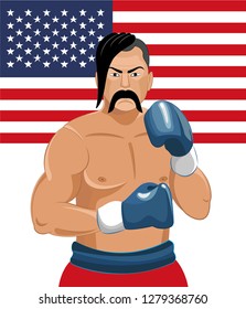 Boxer vector illustration on American flag.