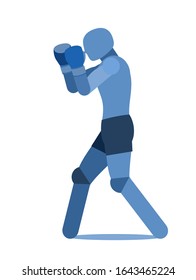Boxer. Vector illustration. Simplified symbolic image of a person. Man. Athlete in Boxing gloves. Front combat stance. Side view. Isolated on a white background.