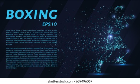 Boxer which consists of points. Particles in the form of a boxer on a dark background. Vector illustration. Graphic concept of Boxing.