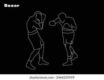 Boxer, white line drawing of a boxer. Isolated vector design.