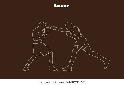 Boxer, white line drawing of a boxer. Isolated vector design.