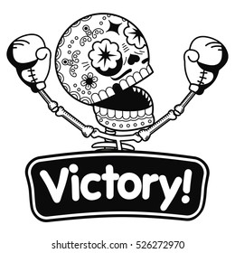 Boxer winner. Long Live the Victory.Vector flat and linear Illustration of skeleton. Web banners, advertisements, brochures, business templates. Isolated on a white background.