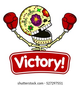 Boxer winner. Long Live the Victory.Vector flat and linear Illustration of skeleton. Web banners, advertisements, brochures, business templates. Isolated on a white background.