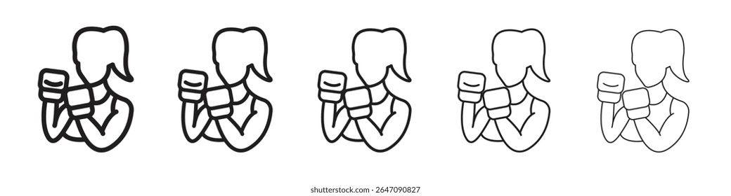 Símbolo ou ilustração de contorno de vetor de ícone de mulher boxer