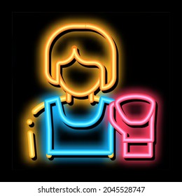 Boxer Woman neon light sign vector. Glowing bright icon Boxer Woman sign. transparent symbol illustration