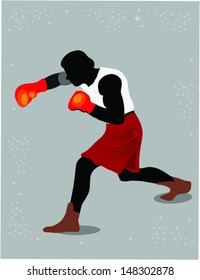 boxer,black silhouette on the grey background