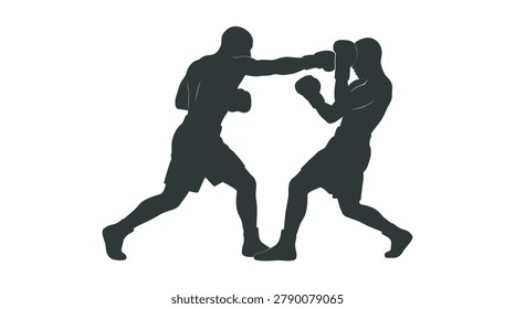 Boxers in action dynamic fighting pose black silhouette