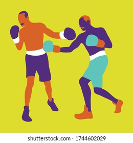 Boxers in action. Strength, attack and motion concept. Vector illustration.