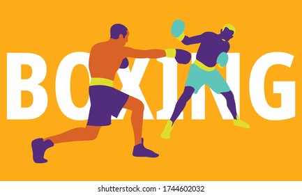 Boxers in action. Strength, attack and motion concept. Vector illustration.