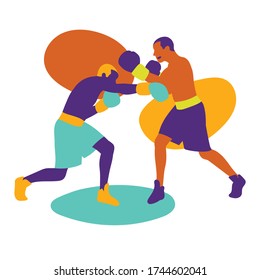 Boxers in action. Strength, attack and motion concept. Vector illustration.
