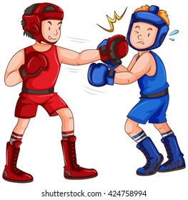 Boxers with headguard and gloves illustration