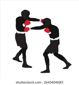 Boxers em capacetes silhuetas em jogo de sparring