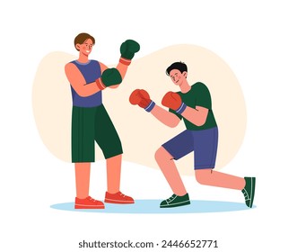 Boxers man fighting concept. Fighting and training. Active lifestyle and leisure. Sports and workout. Sportsmen and athletes. Cartoon flat vector illustration isolated on white background