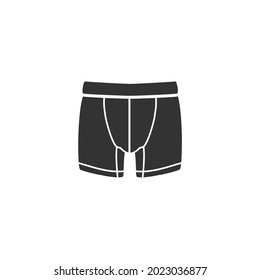 Boxers. Mens underwear sign. Briefs, drawers, shorts, trunks, underpants, undershorts. Gent's apparel icon. Black and white color vector illustration.