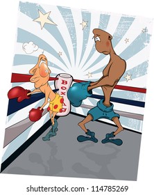 Boxers on a ring. Caricature