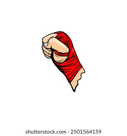 boxer's right hand wears red hand wraps vector illustration