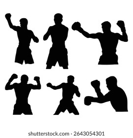 Silhuetas de caixa. Luta de boxe humano. Boxer jogadores isolados em fundo branco. Ilustração vetorial