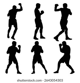 Boxers silhouettes. Human boxing fight. Boxer players isolated on white background. Vector illustration