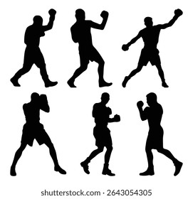 Silhuetas de caixa. Luta de boxe humano. Boxer jogadores isolados em fundo branco. Ilustração vetorial