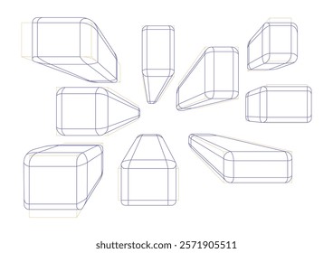 Boxes in 1-point perspective with displaying multiple rounding principle