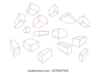 Boxes in a 2-point perspective with displaying the single rounding principle