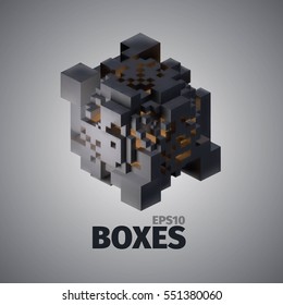 Boxes 3d vector elements. Technology background. Structure illustration. Web banner