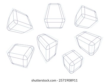 Boxes in 3-point perspective with displaying multiple rounding principle