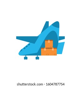 Boxes and airplane design, Delivery logistics transportation shipping service warehouse industry and global theme Vector illustration