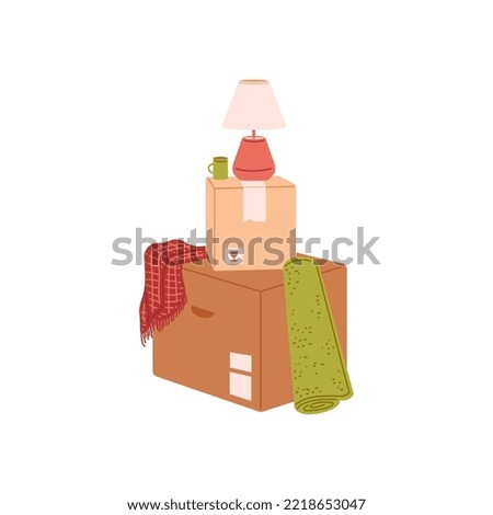 Boxes cardboard containers for packing things for moving, flat vector illustration isolated on white background. House moving and relocation theme, new home.