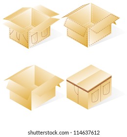 boxes, cardboard  for jeans or pants packing, set with denim lines style, closed, vector