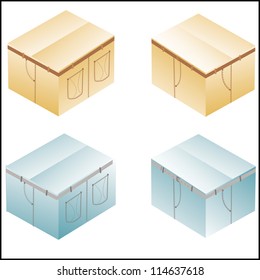 boxes, cardboard  for jeans or pants packing, set with denim lines style, closed, vector